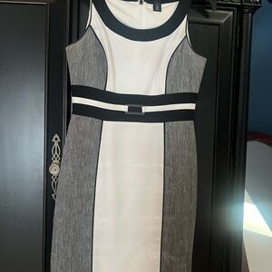 White House Black Market Black, White & Gray Colorblock Midi Sheath Dress